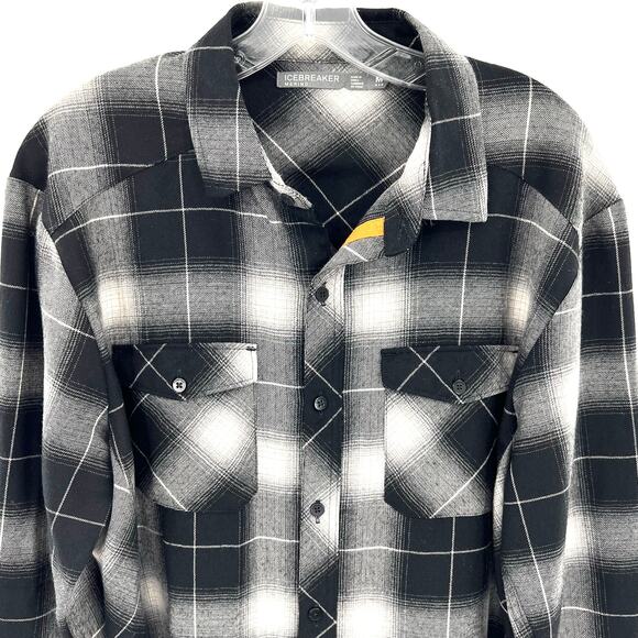 Icebreaker men’s merino wool black and white plaid flannel shirt - Picture 2 of 12